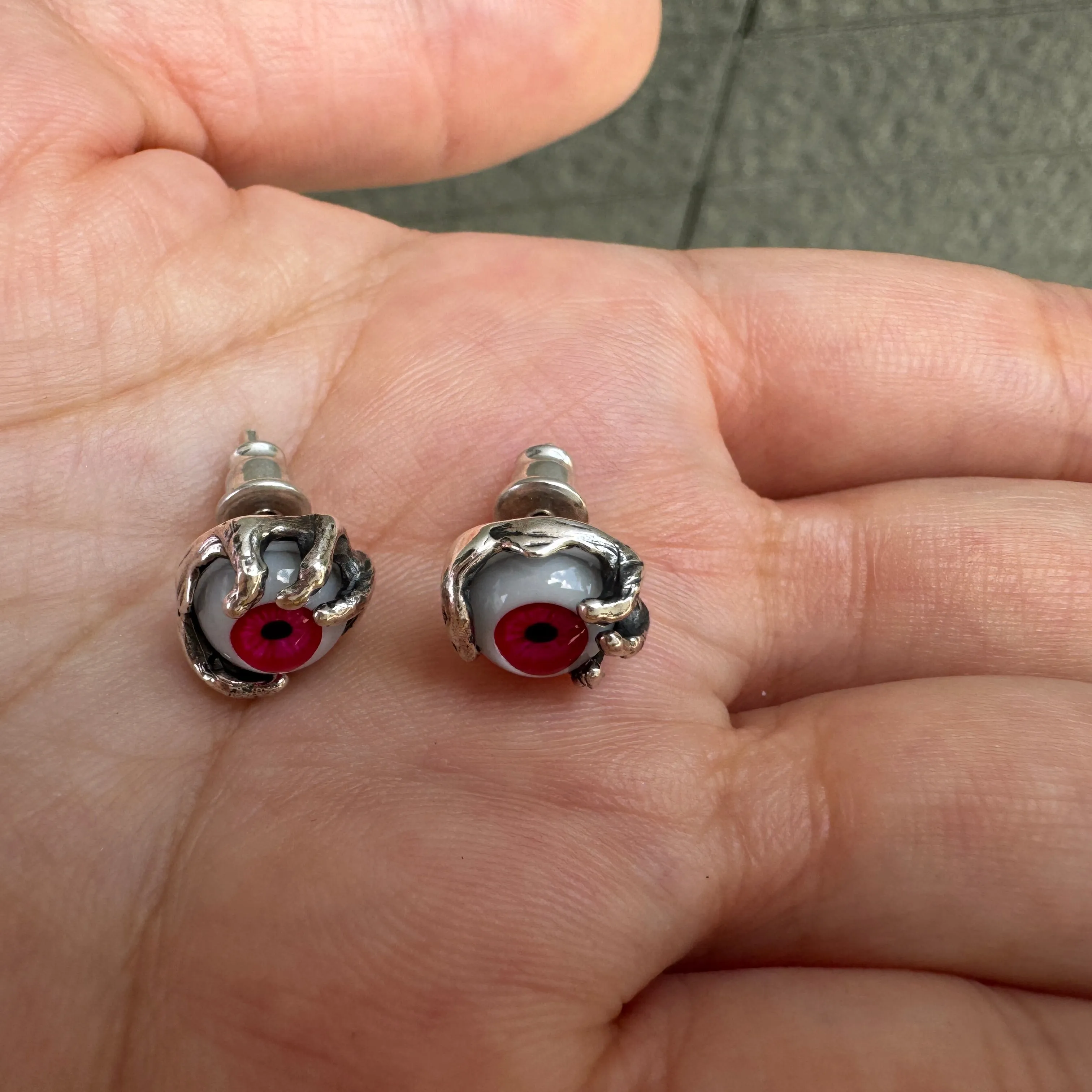 Red Evil Eye Sterling Silver Stud Earrings