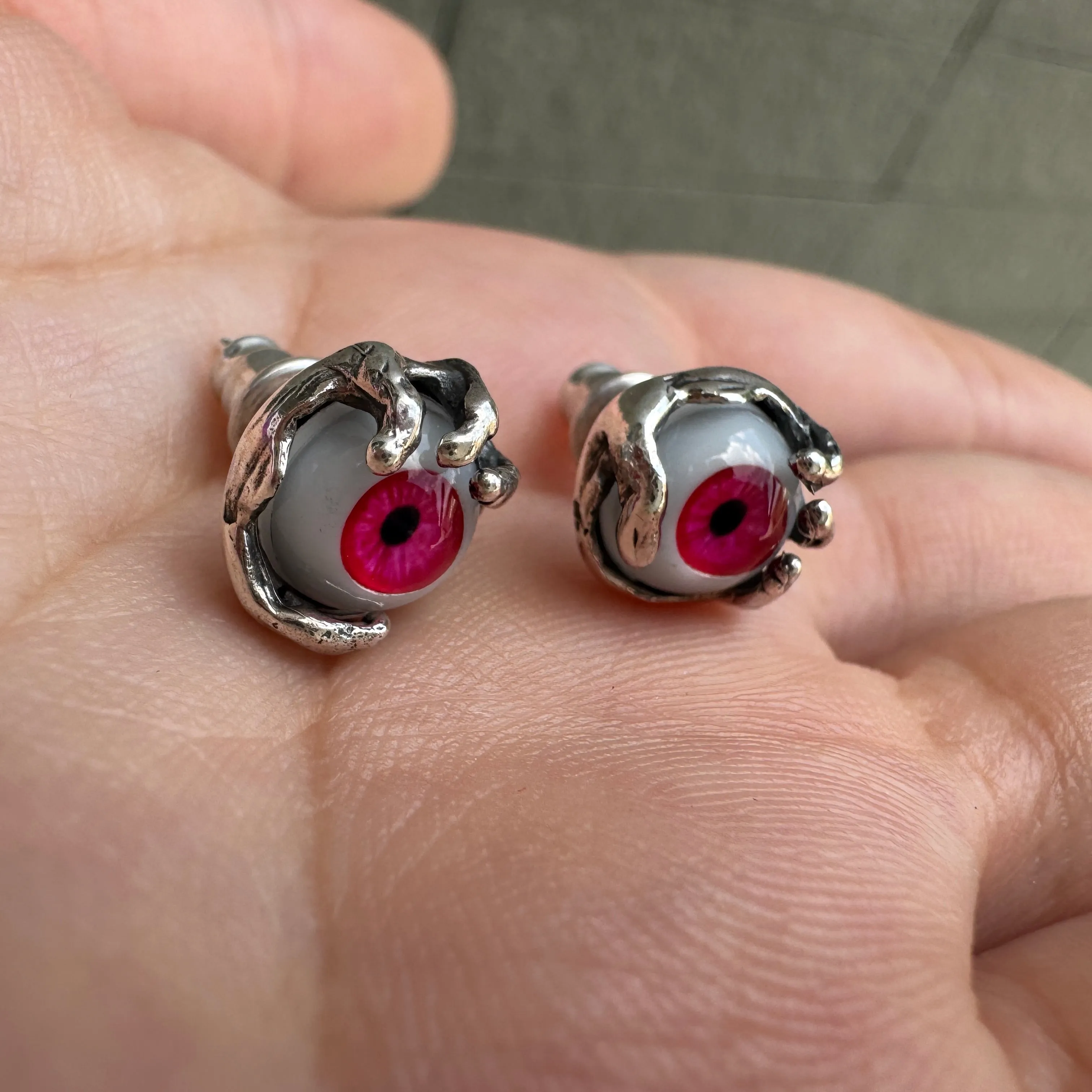 Red Evil Eye Sterling Silver Stud Earrings