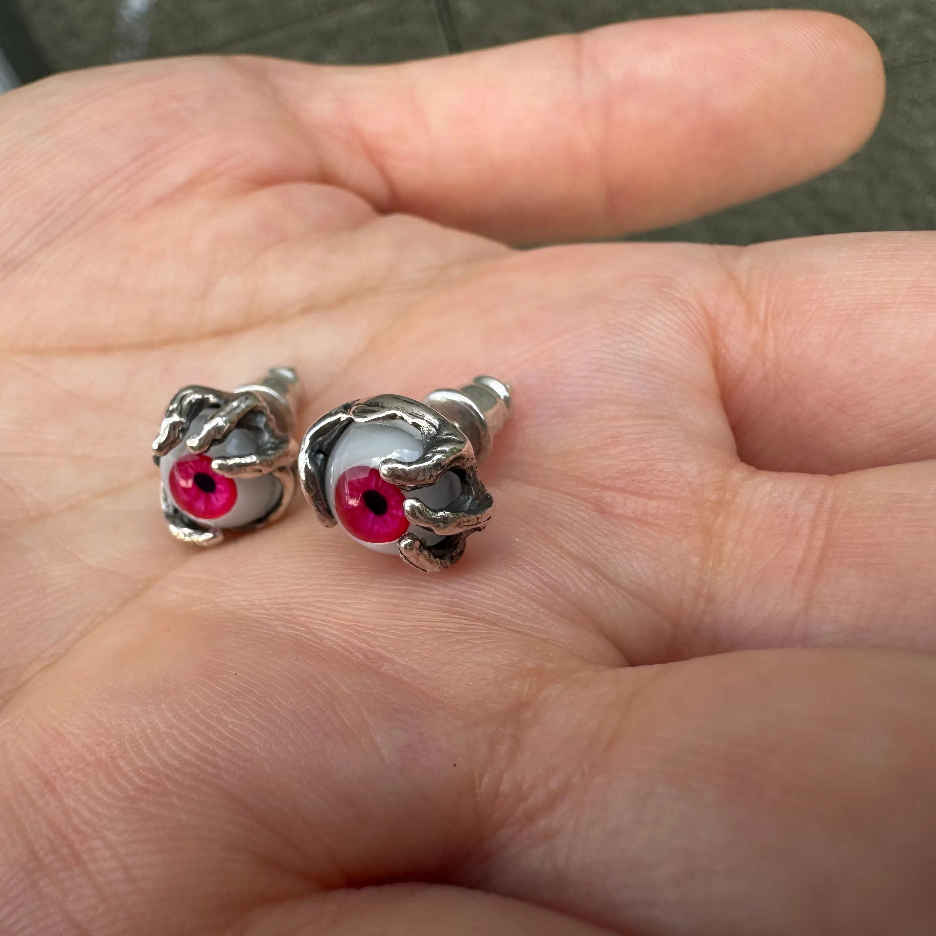 Red Evil Eye Sterling Silver Stud Earrings