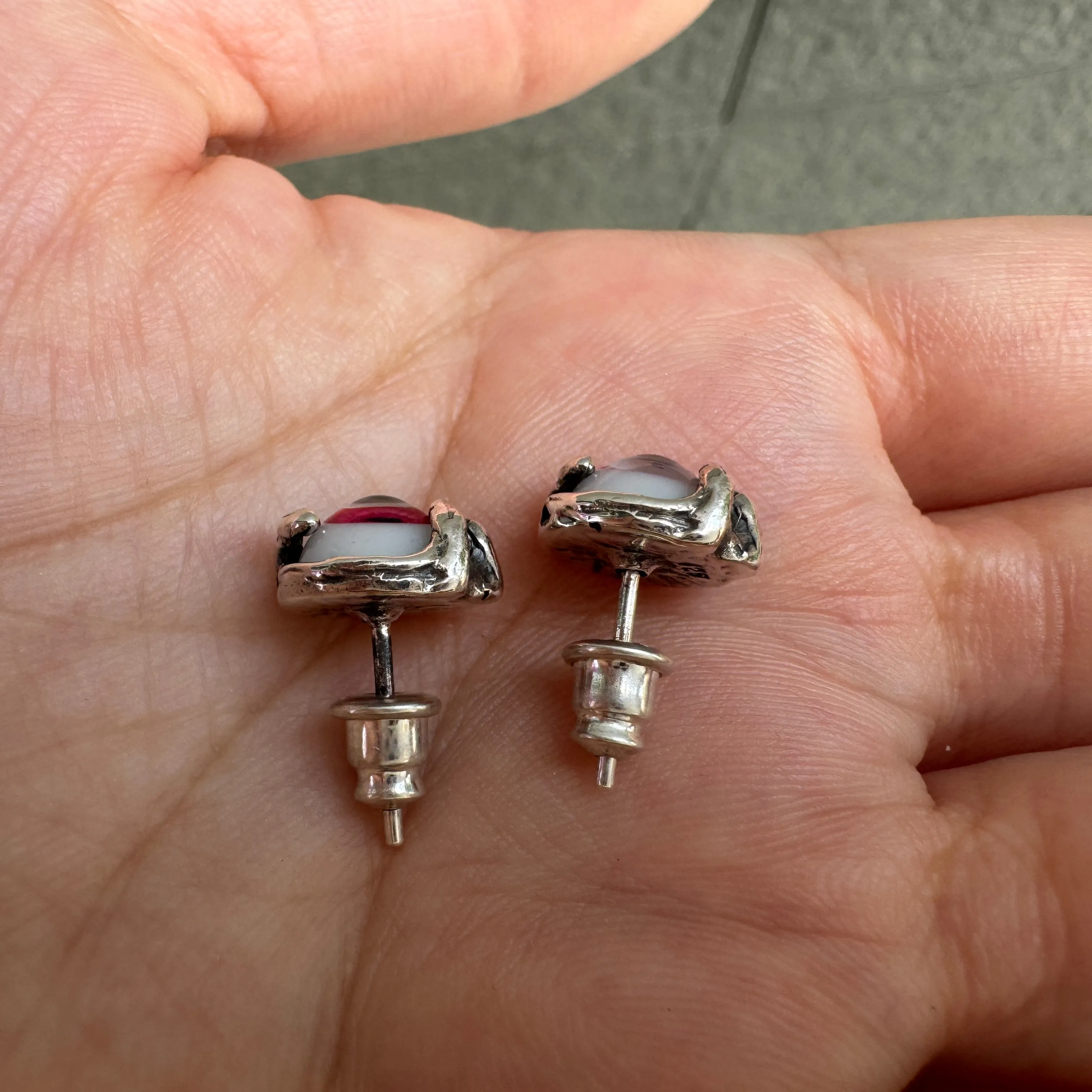 Red Evil Eye Sterling Silver Stud Earrings