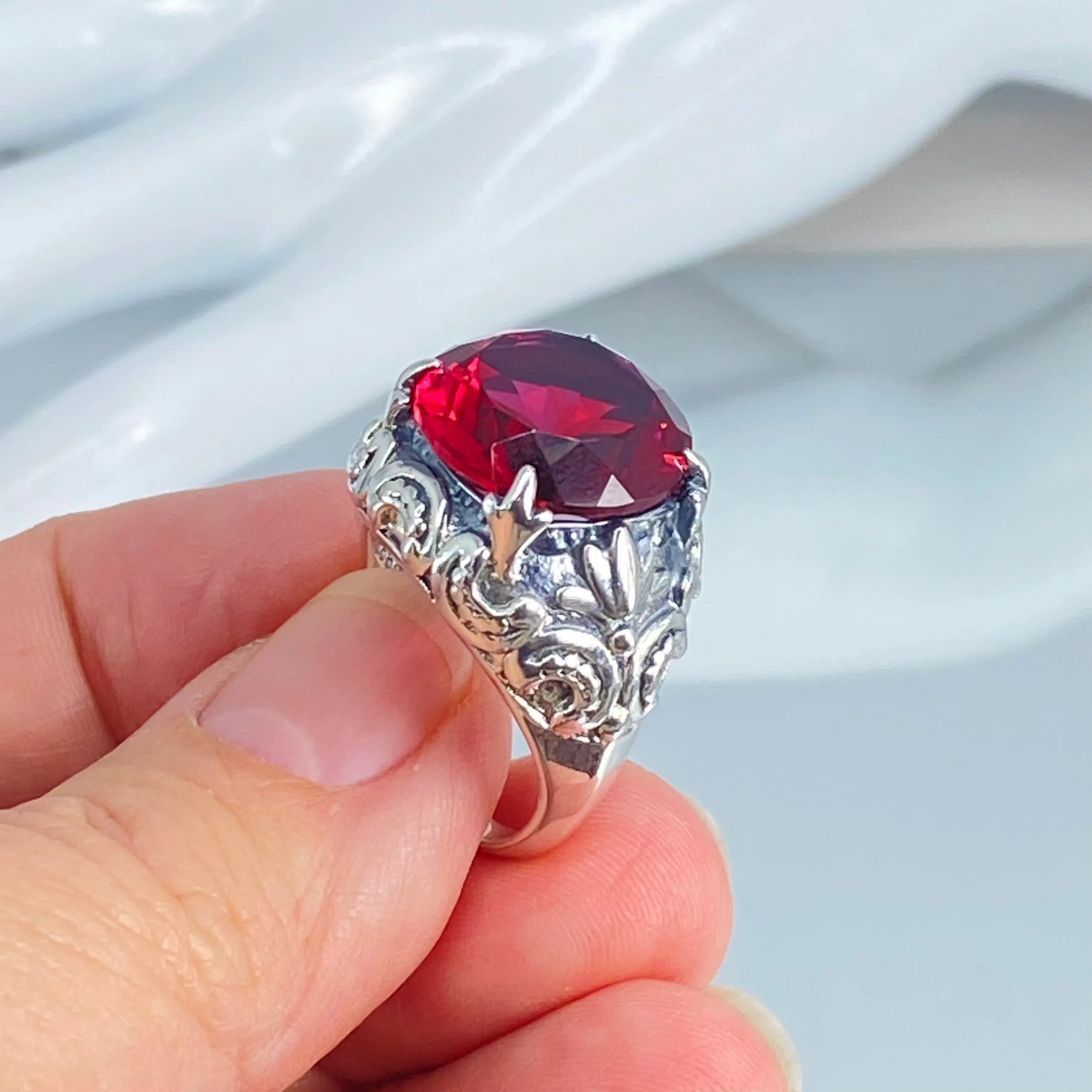 Red Ruby Gothic Bling Ring | 12ct Gem Vintage Revival Jewelry D96
