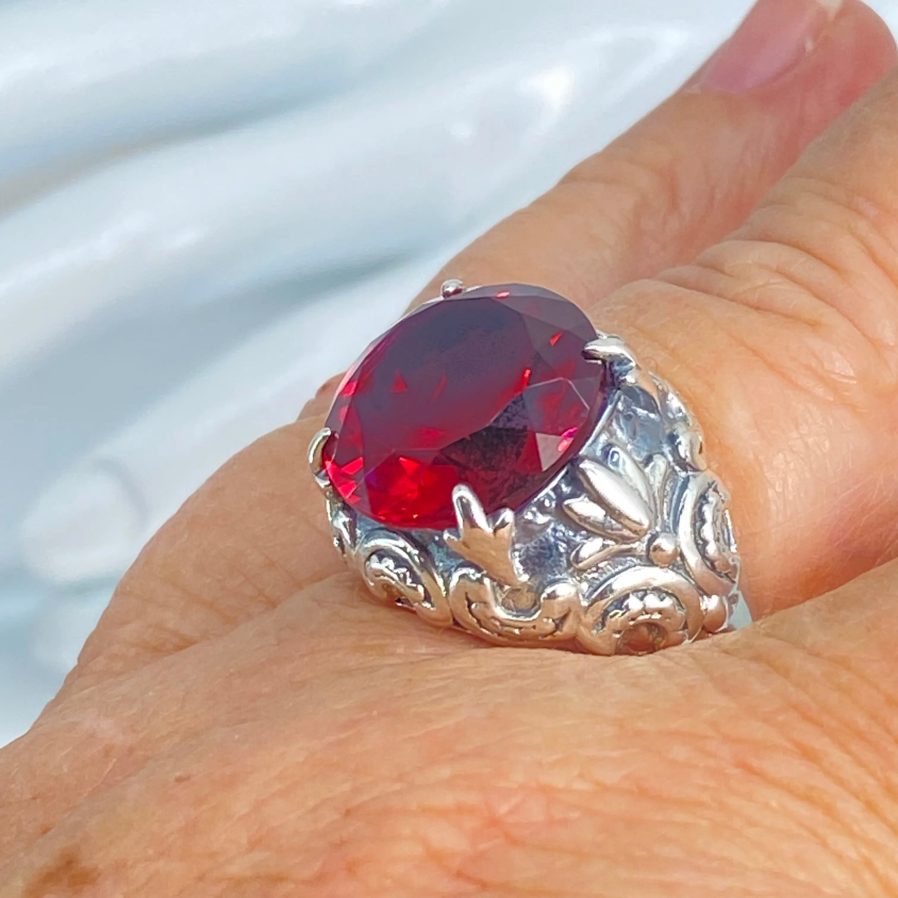 Red Ruby Gothic Bling Ring | 12ct Gem Vintage Revival Jewelry D96