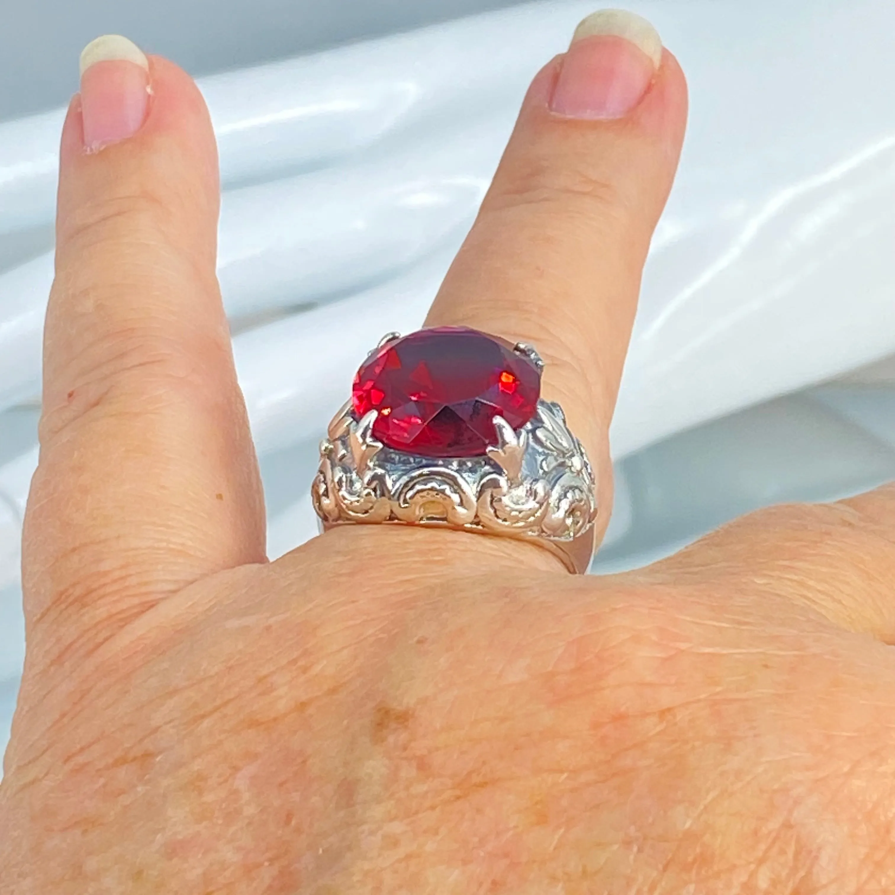 Red Ruby Gothic Bling Ring | 12ct Gem Vintage Revival Jewelry D96