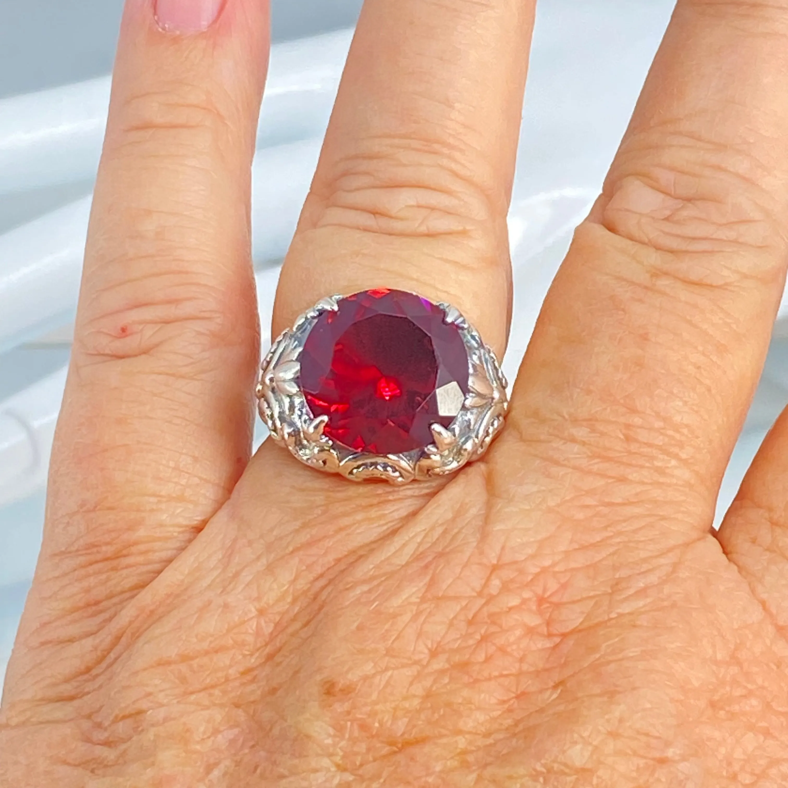 Red Ruby Gothic Bling Ring | 12ct Gem Vintage Revival Jewelry D96