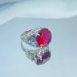 Red Ruby Gothic Bling Ring | 12ct Gem Vintage Revival Jewelry D96