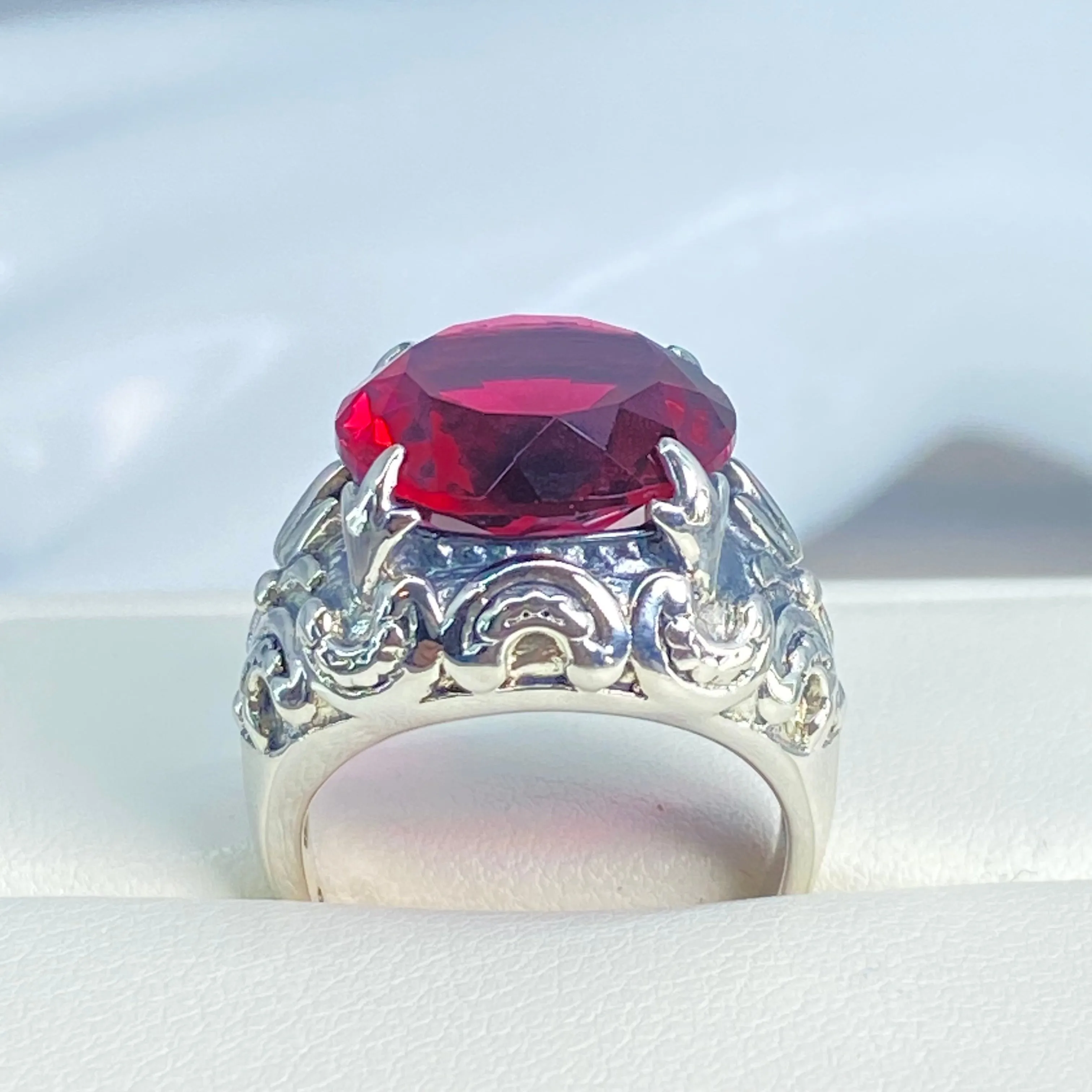 Red Ruby Gothic Bling Ring | 12ct Gem Vintage Revival Jewelry D96