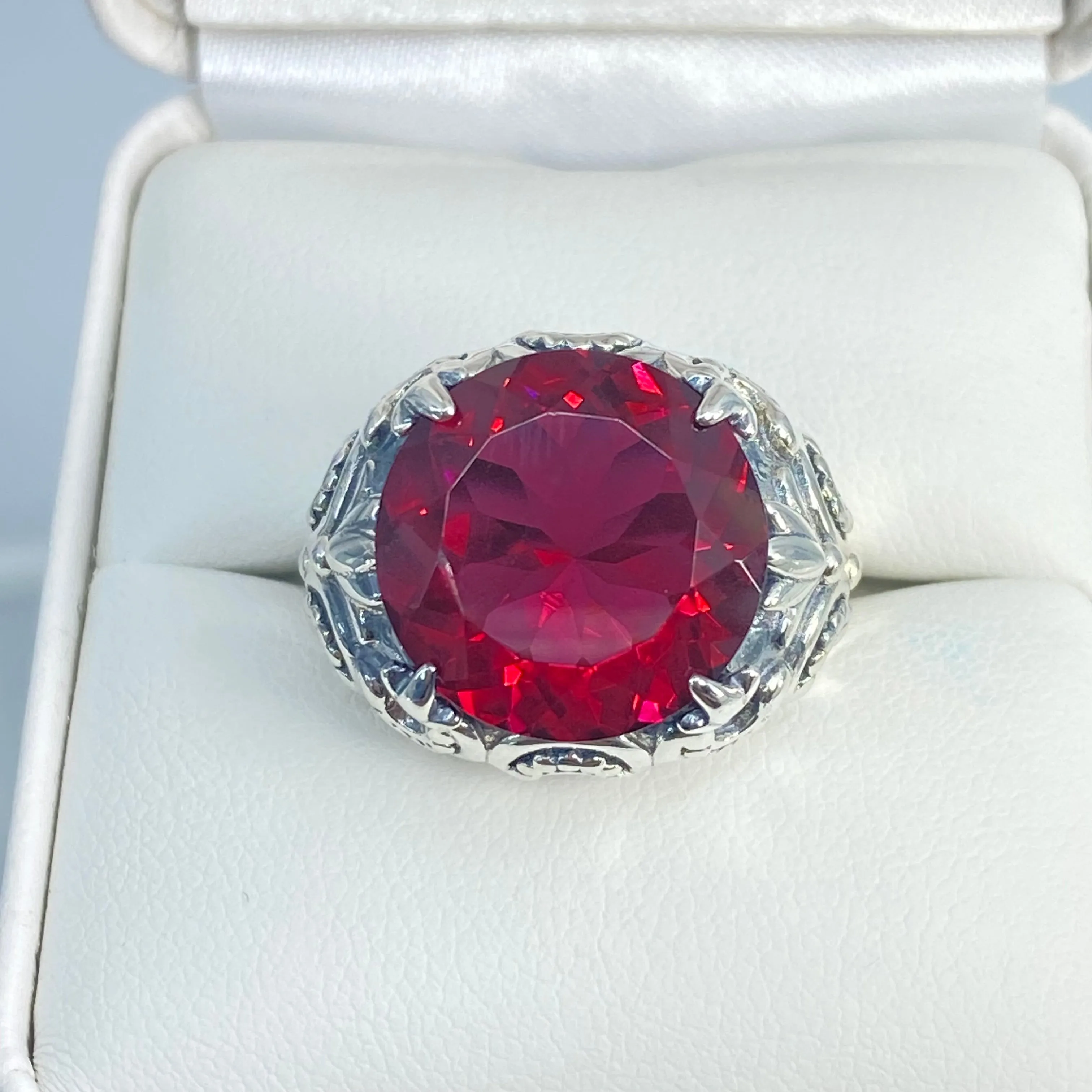 Red Ruby Gothic Bling Ring | 12ct Gem Vintage Revival Jewelry D96