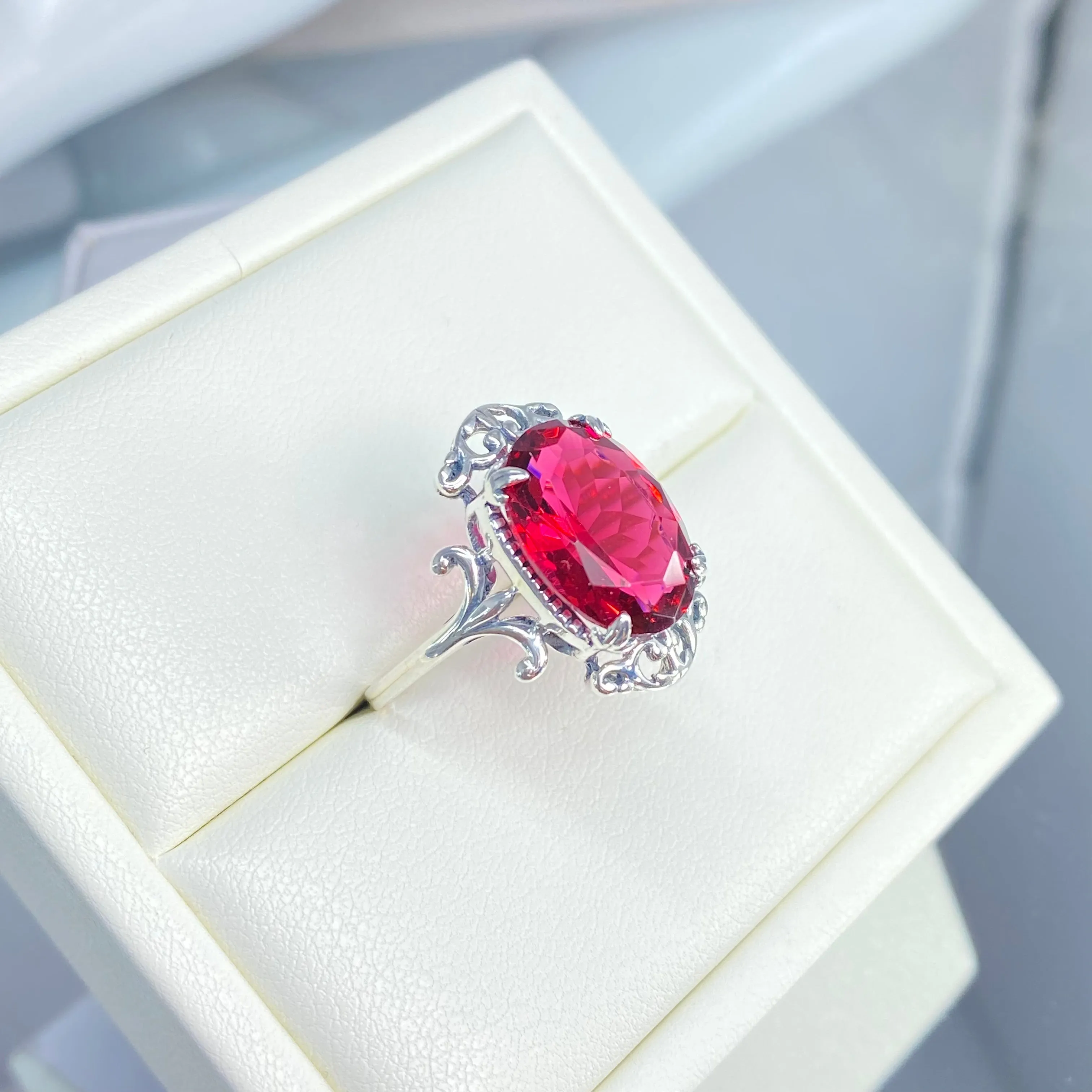 Red Ruby Ring, Oval Gem, Gothic Vintage Style Jewelry, #D84