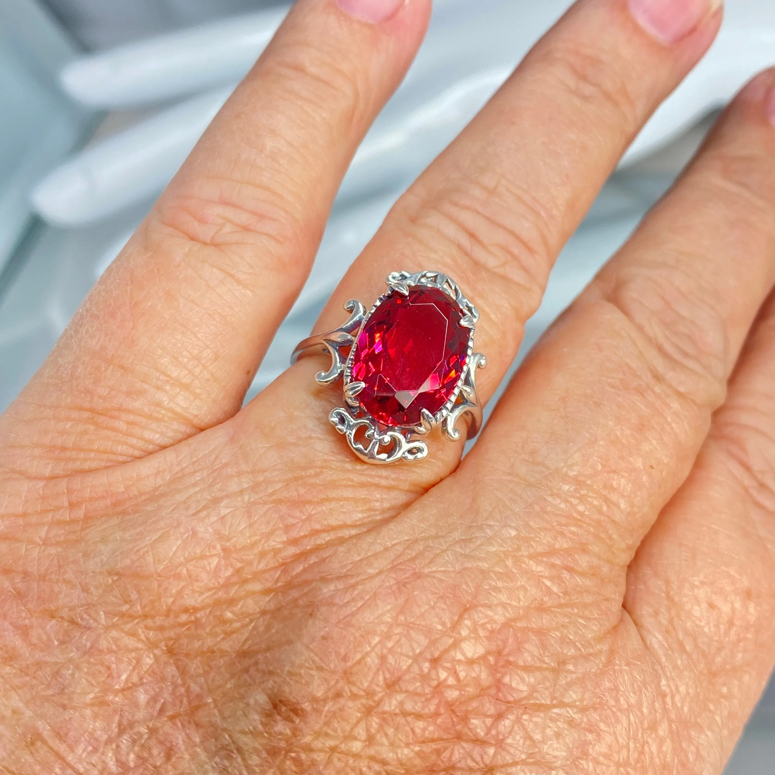 Red Ruby Ring, Oval Gem, Gothic Vintage Style Jewelry, #D84