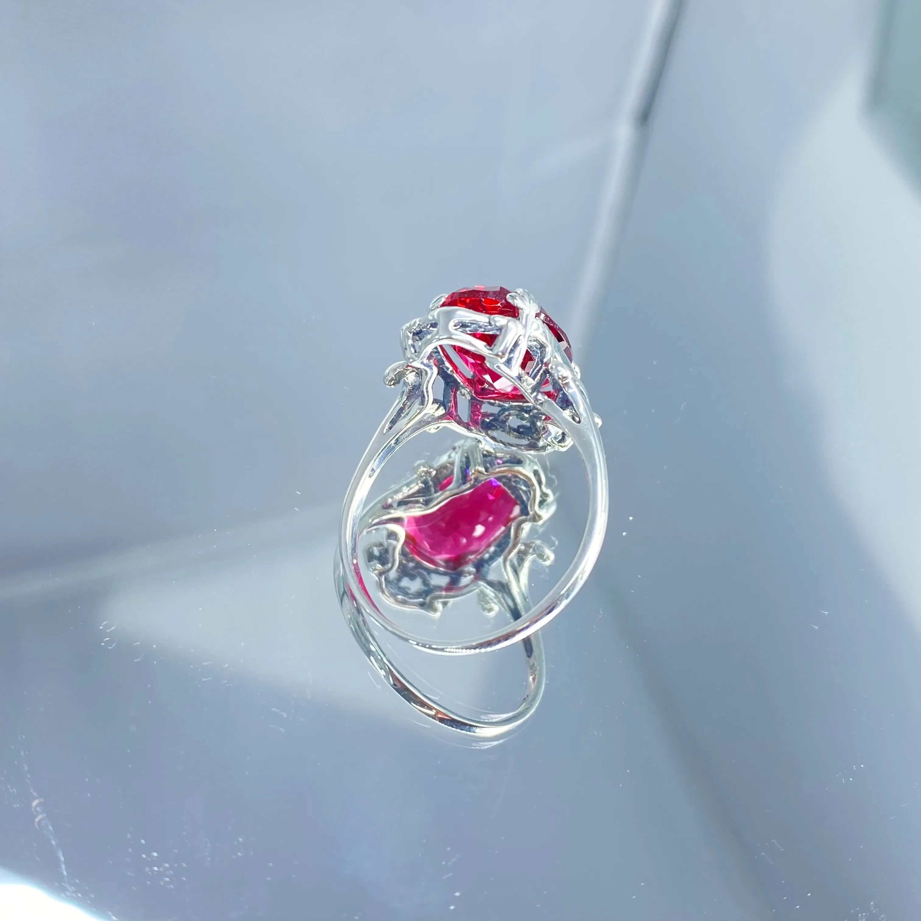 Red Ruby Ring, Oval Gem, Gothic Vintage Style Jewelry, #D84