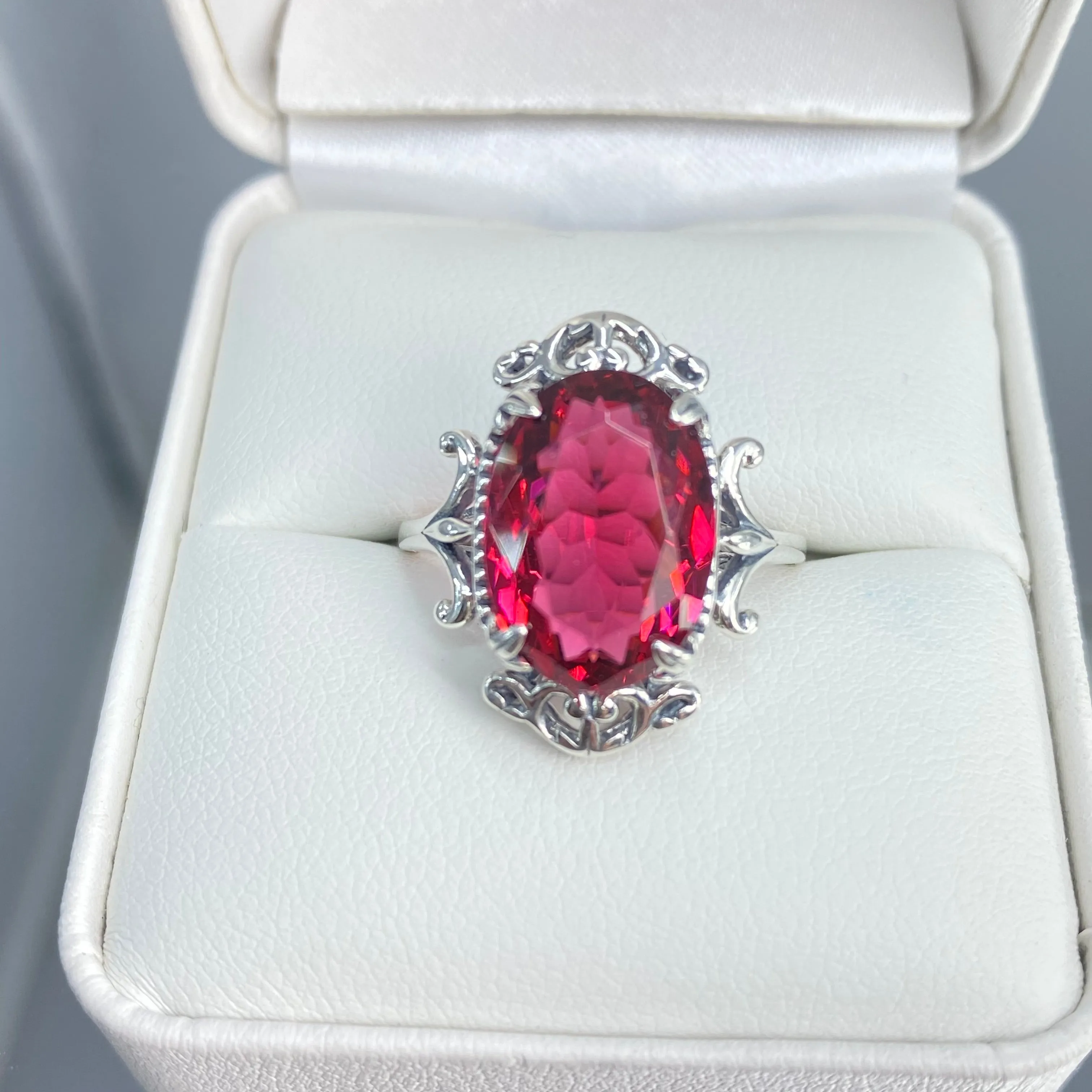Red Ruby Ring, Oval Gem, Gothic Vintage Style Jewelry, #D84