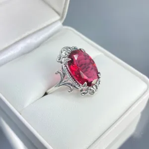 Red Ruby Ring, Oval Gem, Gothic Vintage Style Jewelry, #D84