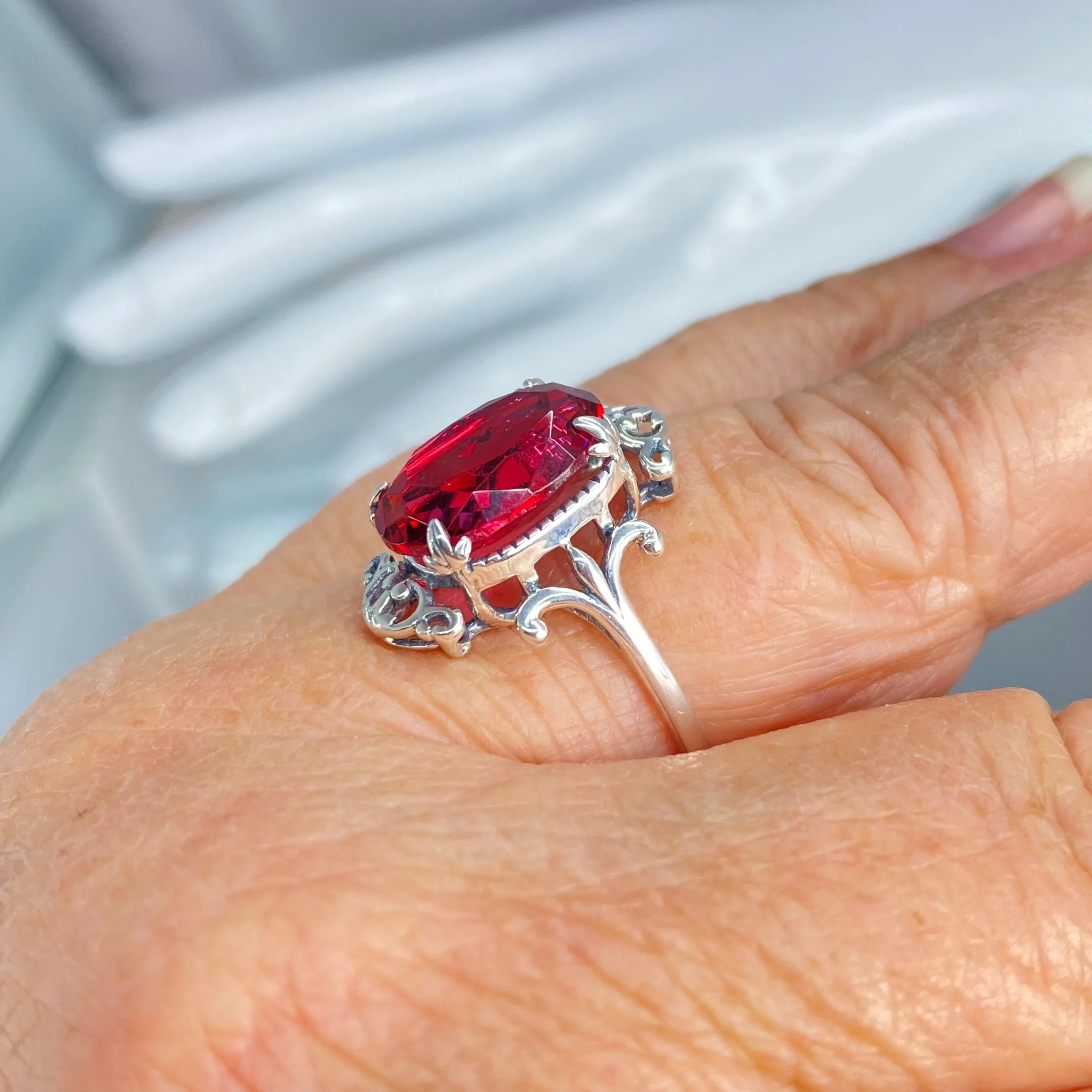 Red Ruby Ring, Oval Gem, Gothic Vintage Style Jewelry, #D84