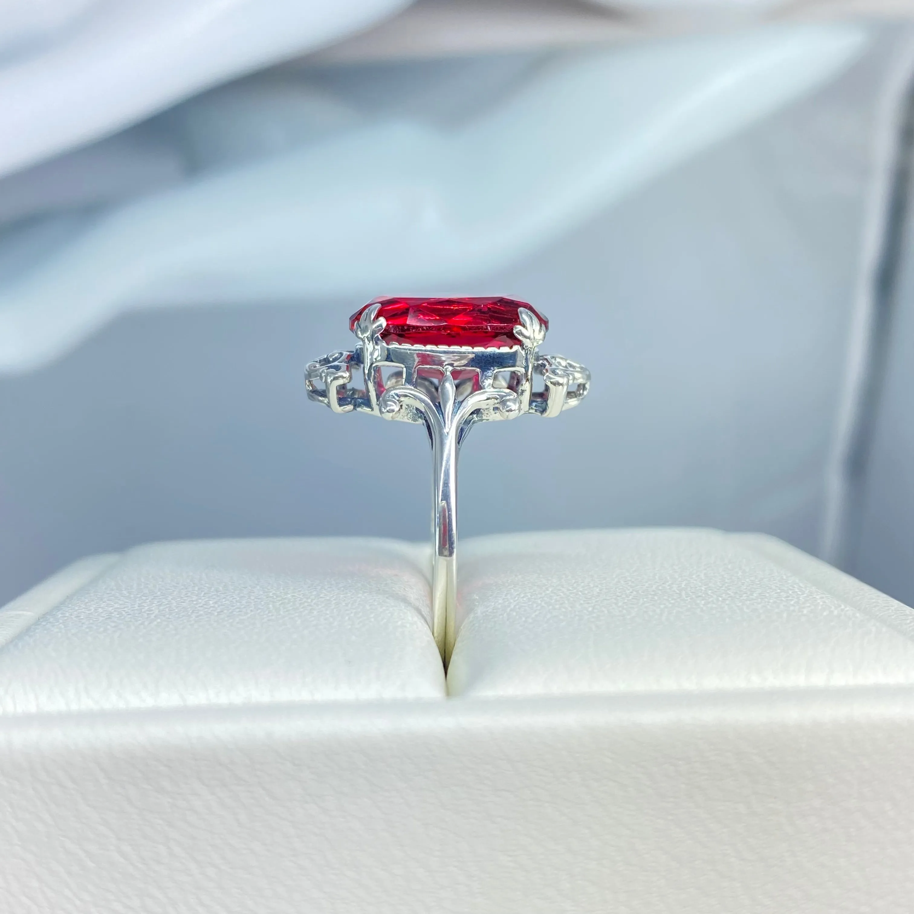 Red Ruby Ring, Oval Gem, Gothic Vintage Style Jewelry, #D84