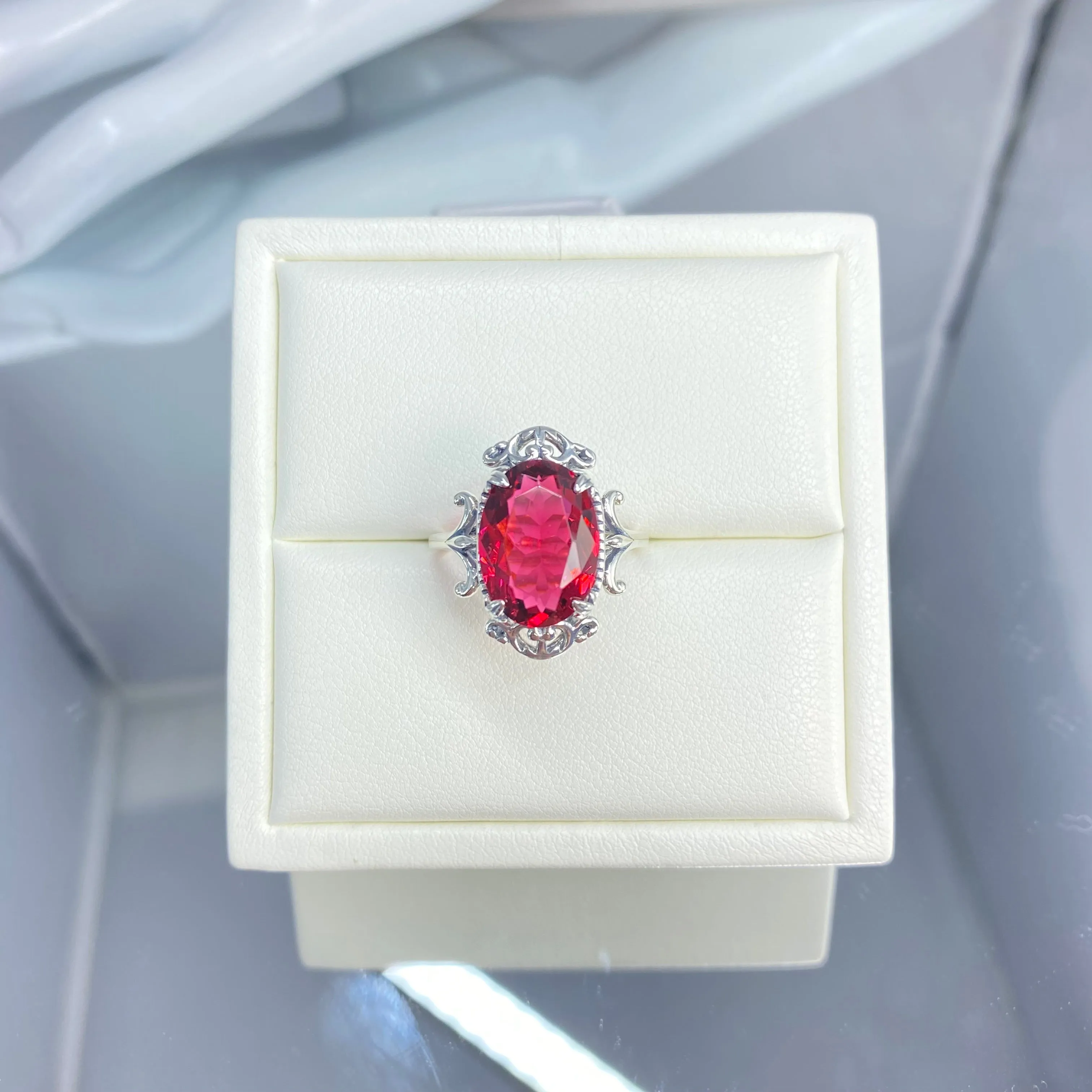 Red Ruby Ring, Oval Gem, Gothic Vintage Style Jewelry, #D84