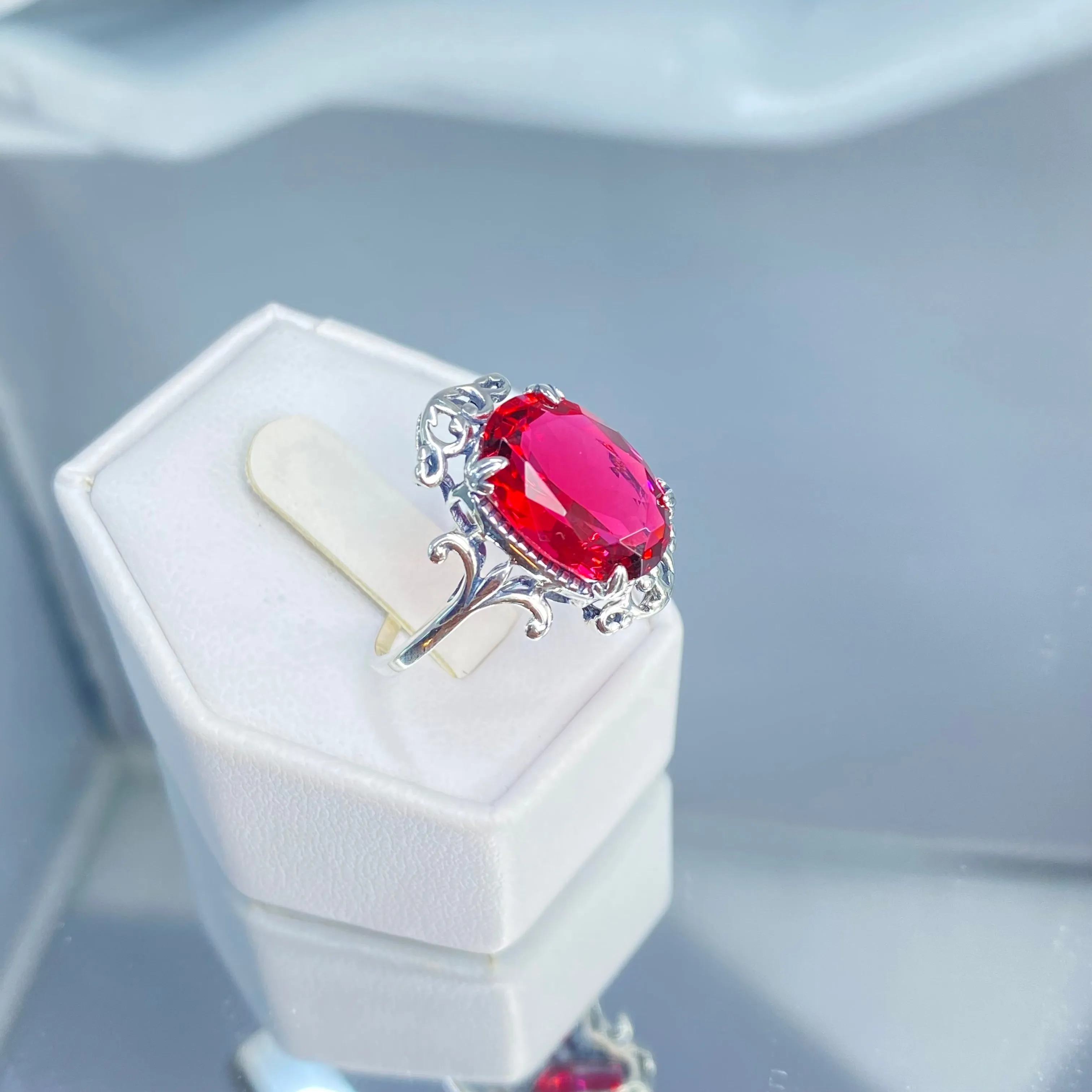 Red Ruby Ring, Oval Gem, Gothic Vintage Style Jewelry, #D84