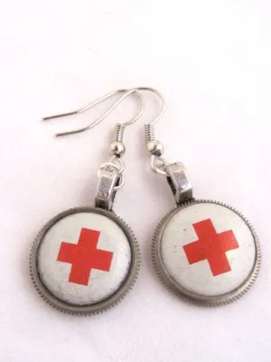 Rescued  XI- Steampunk Earrings - Made with Real Vintage Red Cross Pins from the 1920's