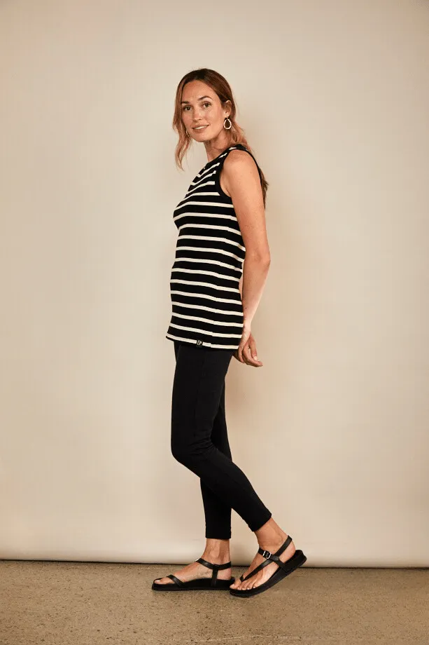 Rib Cotton Racer Vest | Black & White Stripe