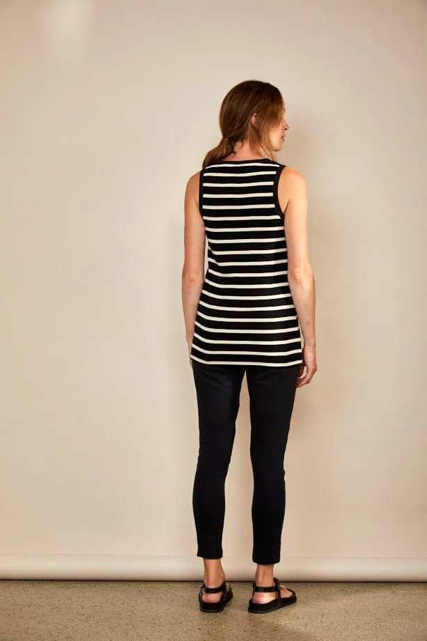 Rib Cotton Racer Vest | Black & White Stripe