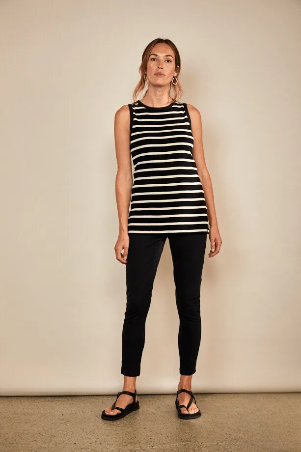 Rib Cotton Racer Vest | Black & White Stripe