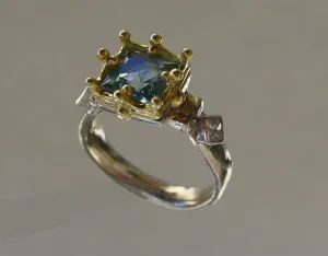 Ring - Gold Gothic Aquamarine & White Diamonds