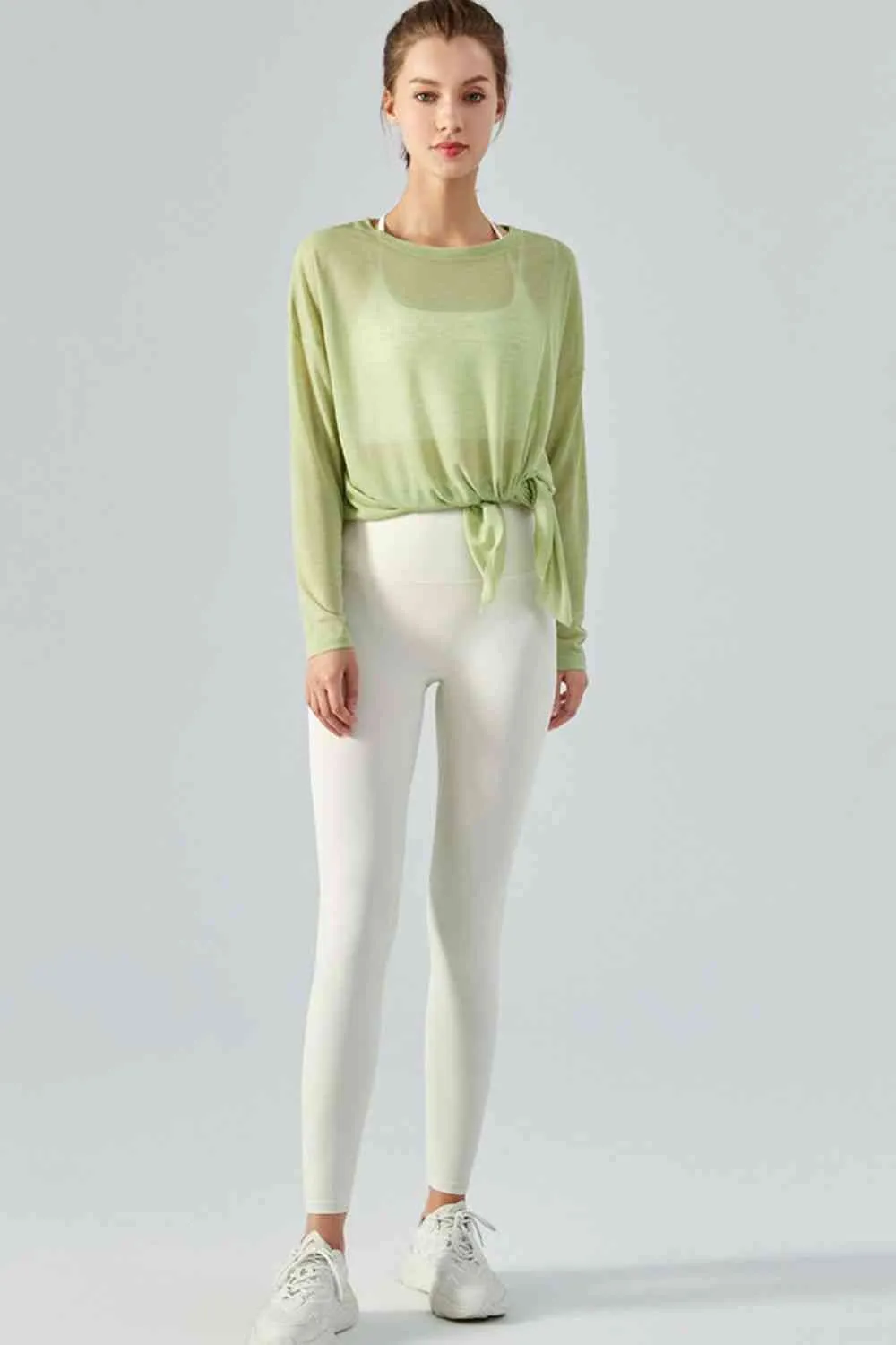 Round Neck Slit Sheer Tunic Sports Top
