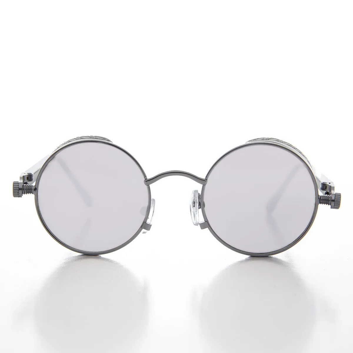 Round Steampunk Goggle Sunglass with Mirror Lenses - Orwell 3