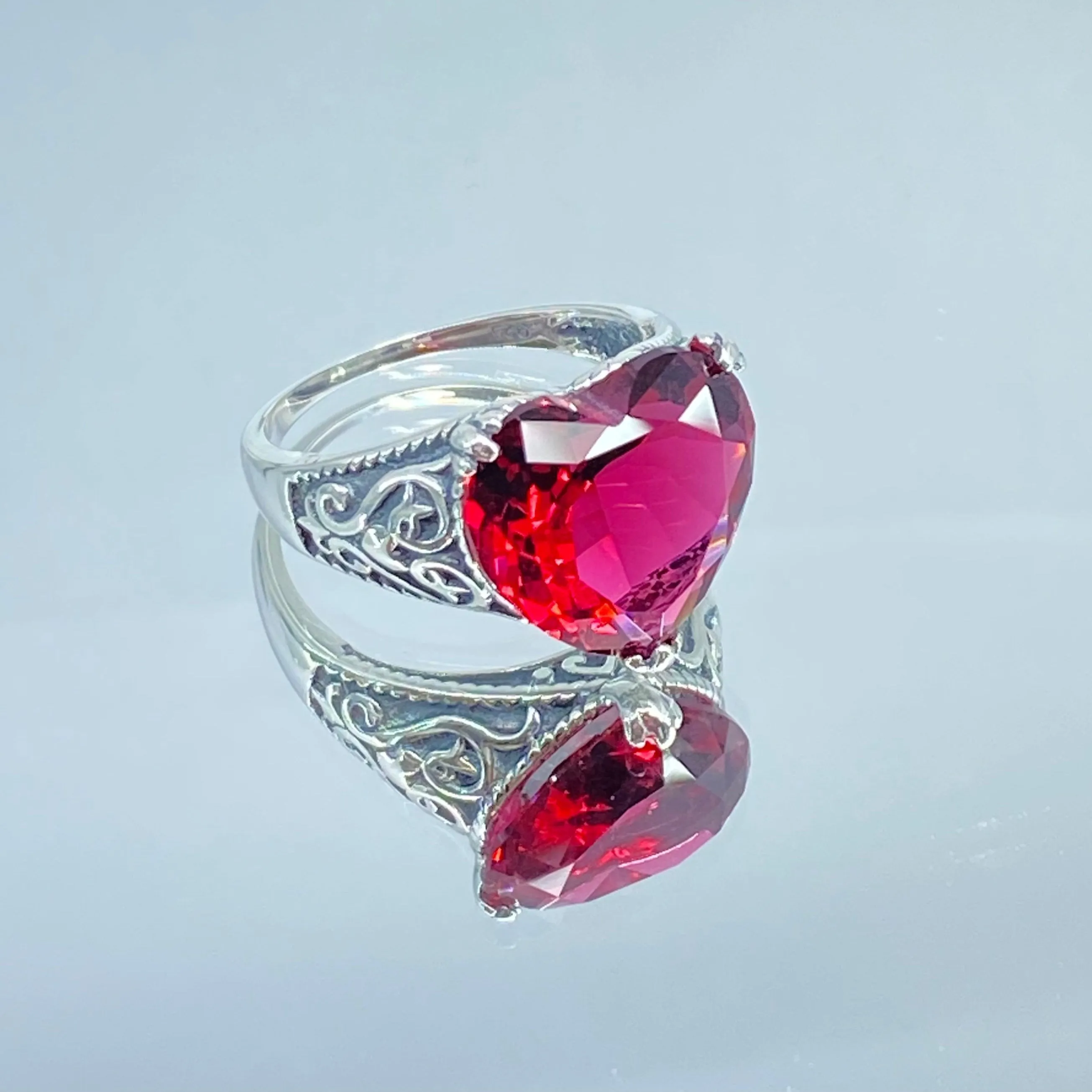 Ruby Ring, Size 9, Heart Gem, Gothic Filigree Jewelry #D132 - Ready to Ship