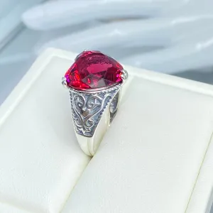 Ruby Ring, Size 9, Heart Gem, Gothic Filigree Jewelry #D132 - Ready to Ship