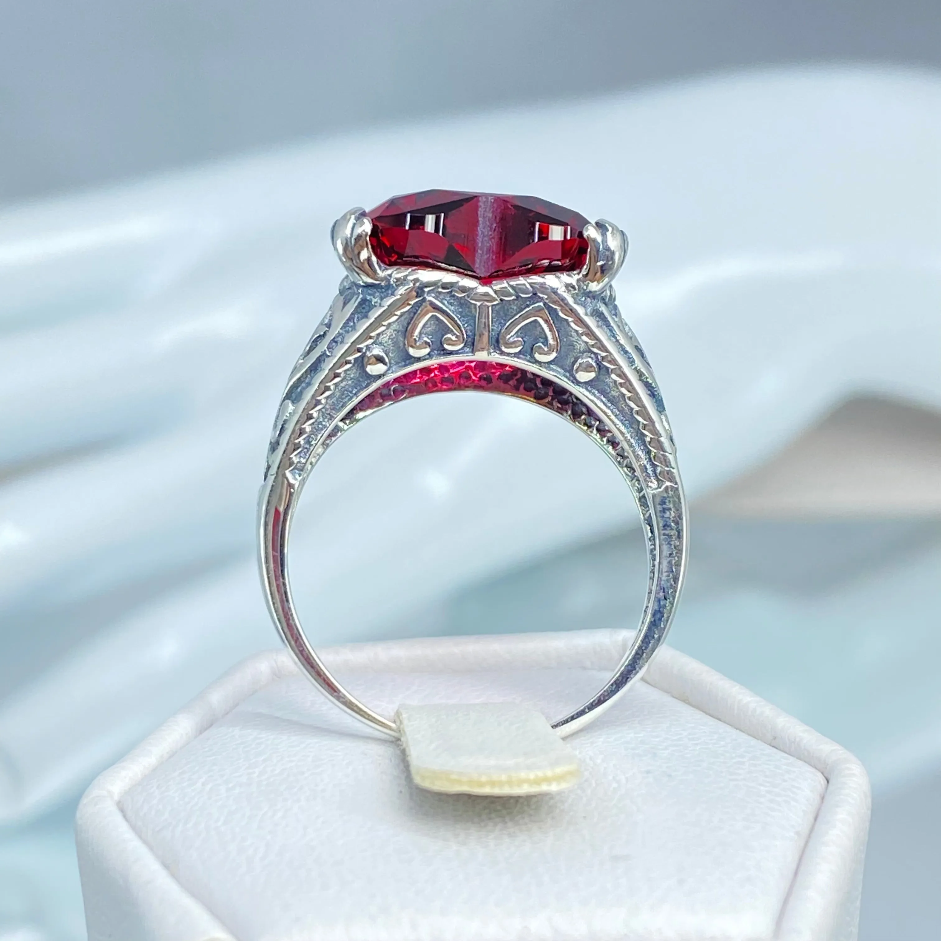Ruby Ring, Size 9, Heart Gem, Gothic Filigree Jewelry #D132 - Ready to Ship