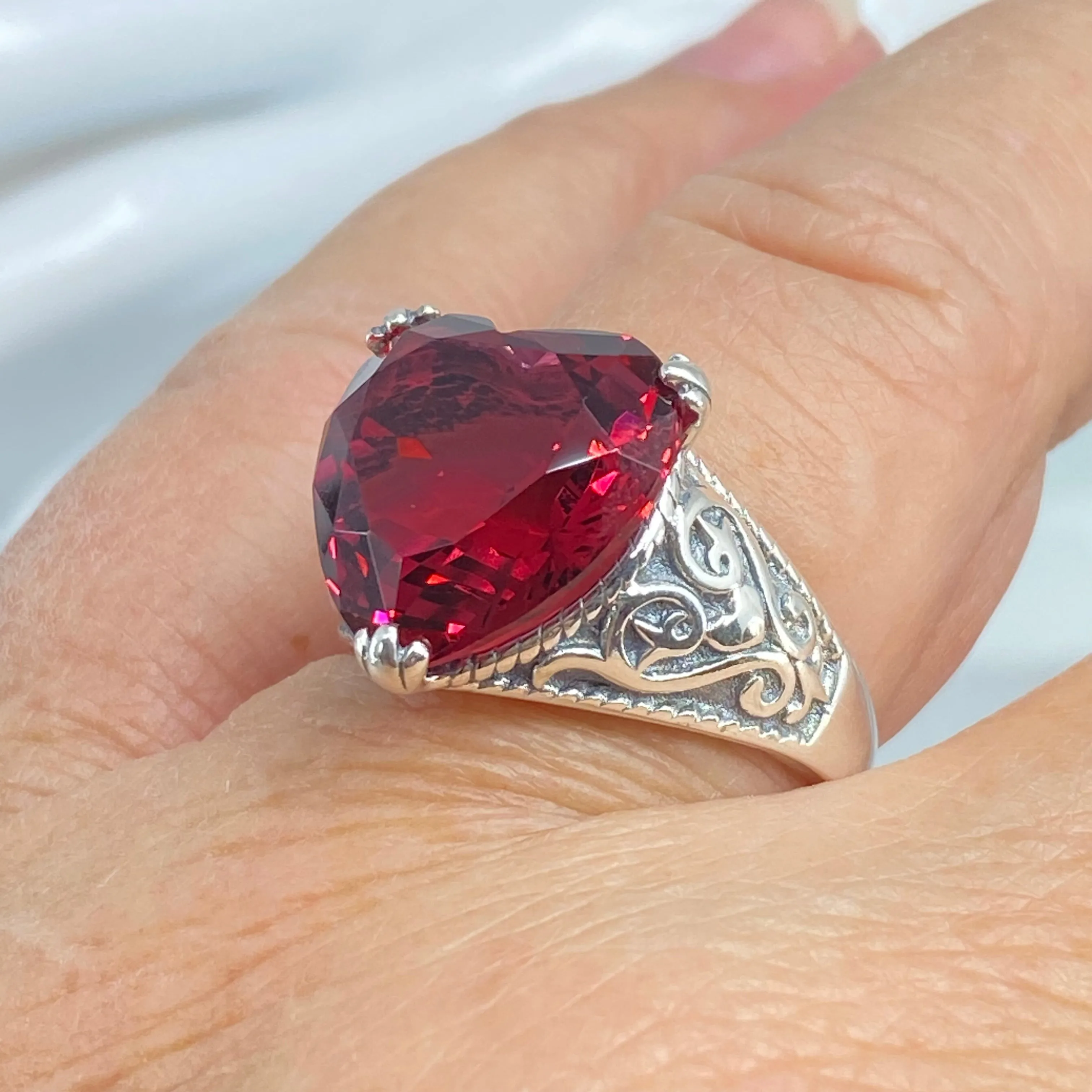 Ruby Ring, Size 9, Heart Gem, Gothic Filigree Jewelry #D132 - Ready to Ship