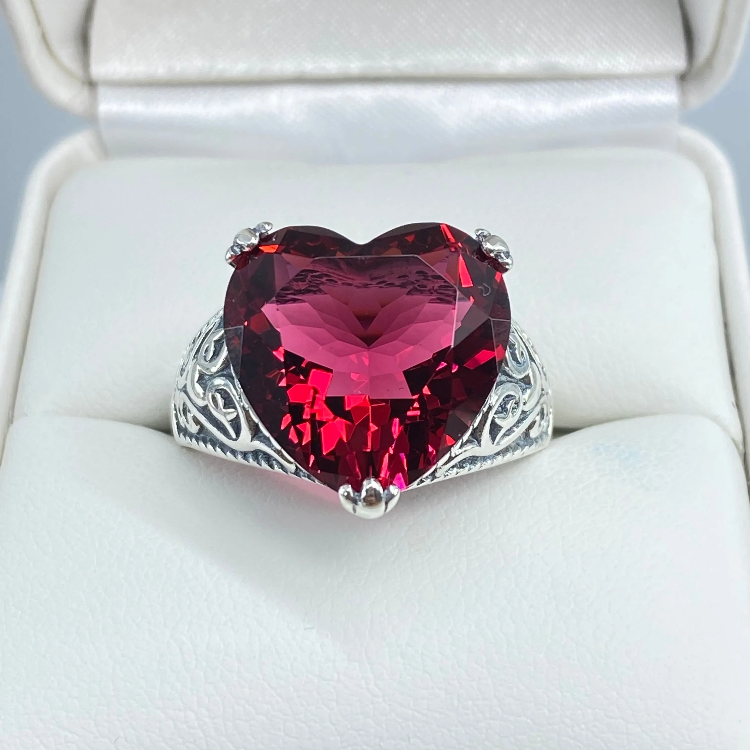 Ruby Ring, Size 9, Heart Gem, Gothic Filigree Jewelry #D132 - Ready to Ship