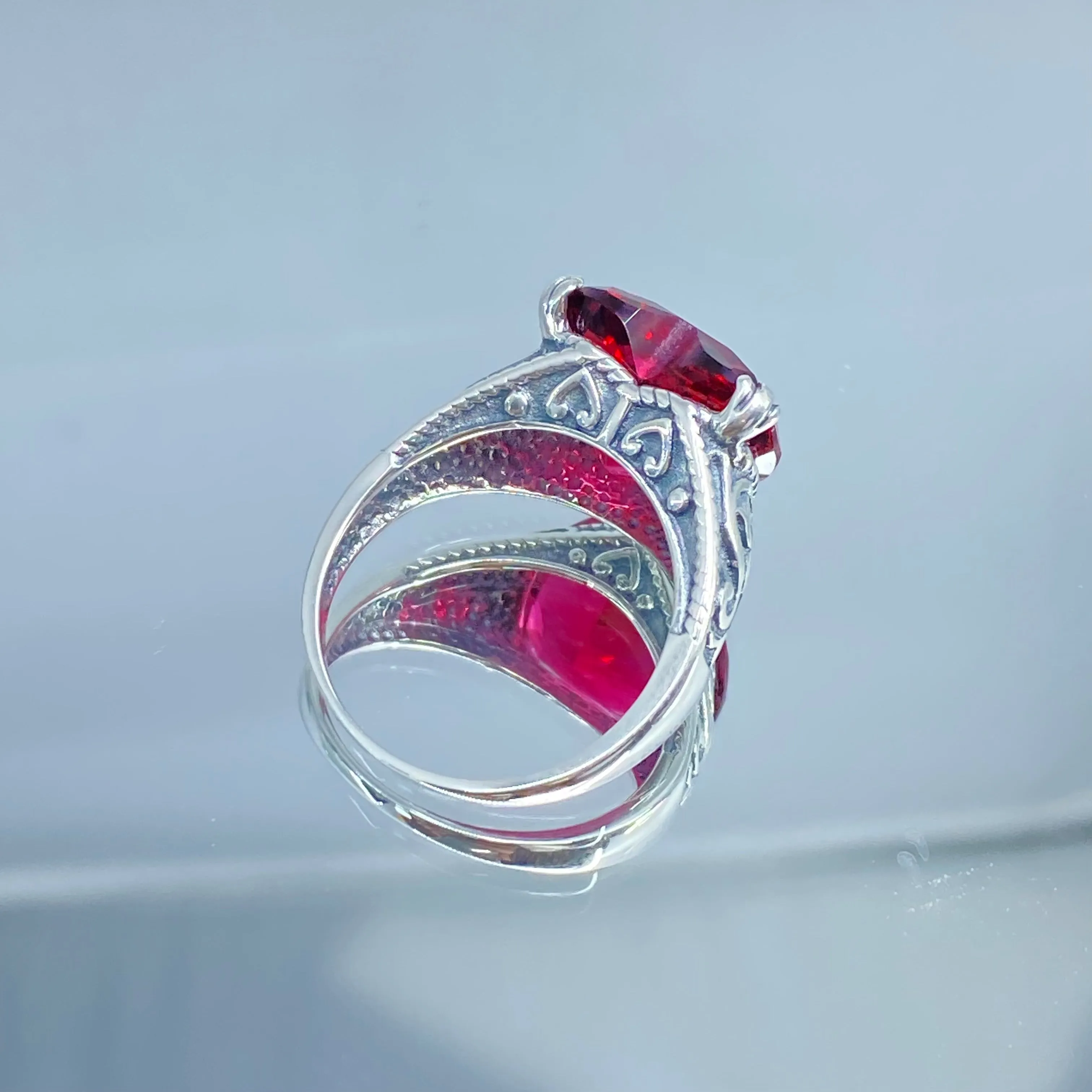 Ruby Ring, Size 9, Heart Gem, Gothic Filigree Jewelry #D132 - Ready to Ship