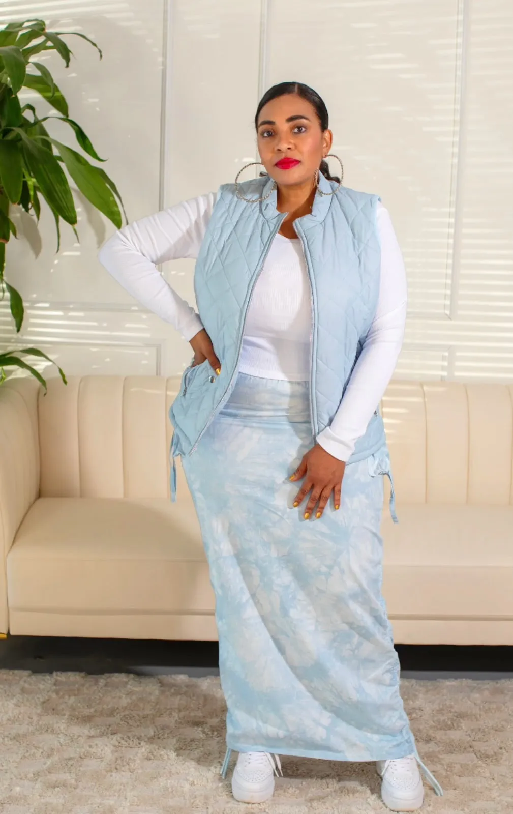 Ruched Maxi Skirt-Blue