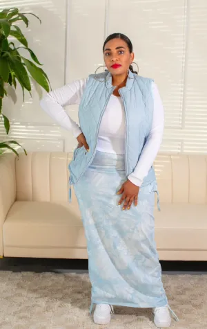 Ruched Maxi Skirt-Blue