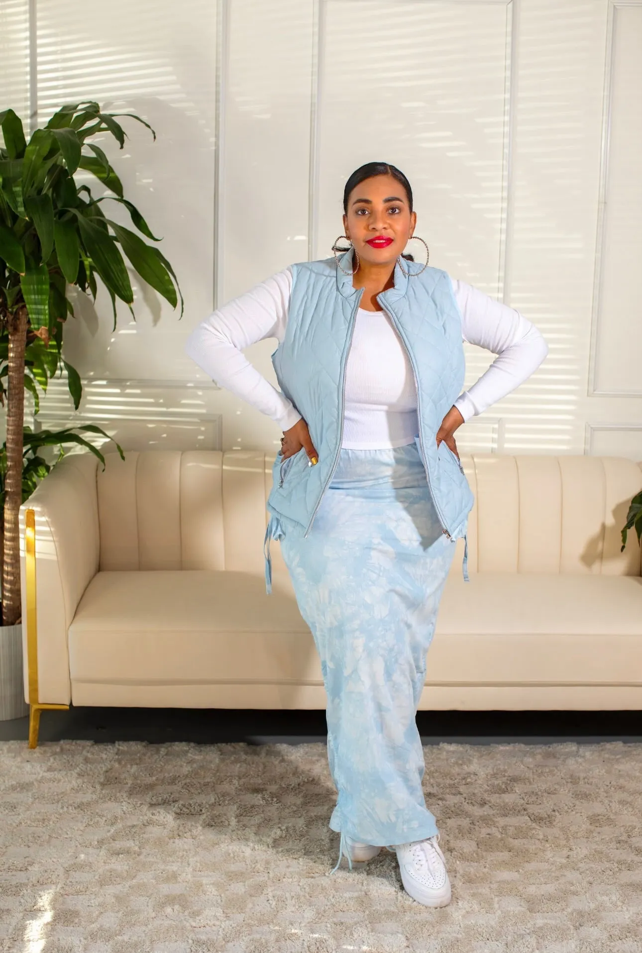 Ruched Maxi Skirt-Blue