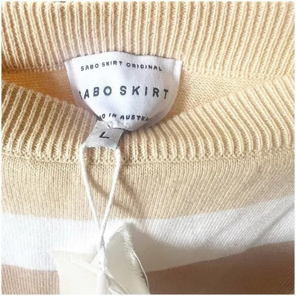 Sabo Skirt Striped Longline Maxi Skirt Size Large Knit Colorblock Stripe Tan