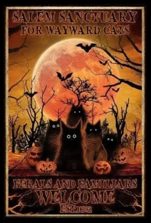Salem Sanctuary for Wayward Cats Halloween Vintage Art - High Res Versatile Digital Print Instant Download Fairycore, Cottagecore, DIY Craft