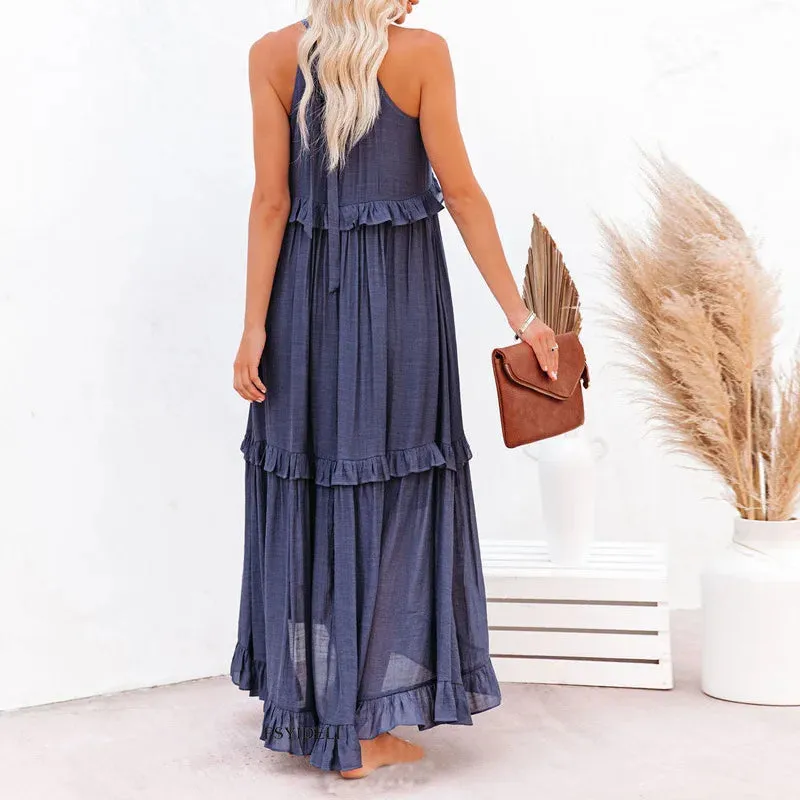 Sarah | Halter Ruffle Maxi Dress