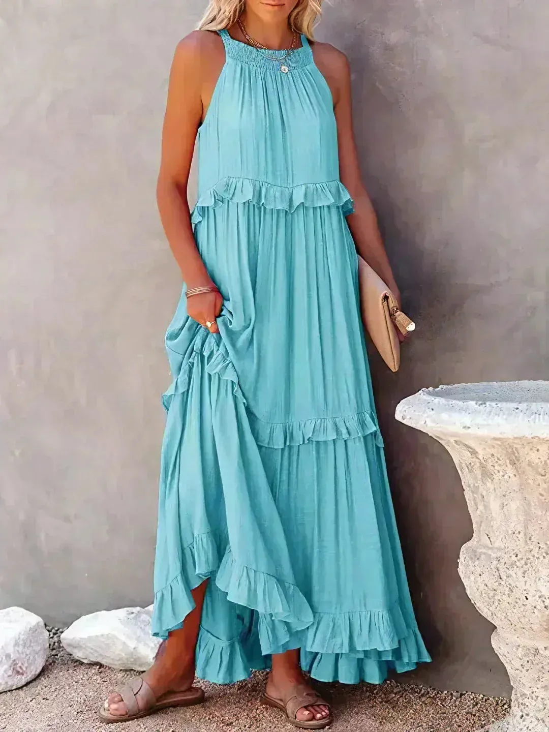 Sarah | Halter Ruffle Maxi Dress