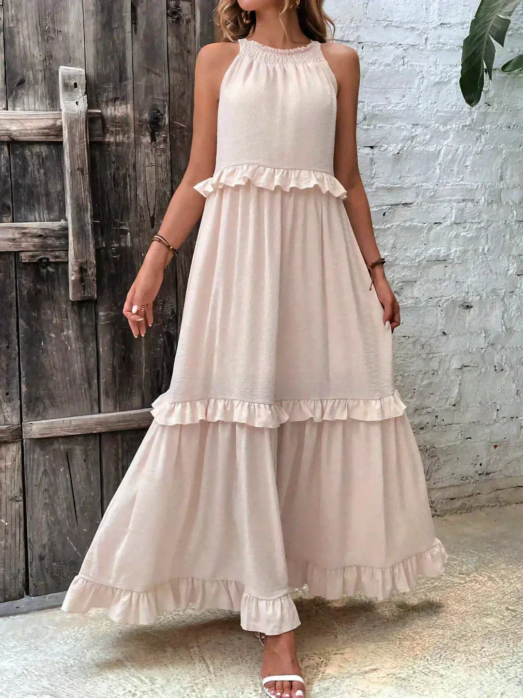 Sarah | Halter Ruffle Maxi Dress