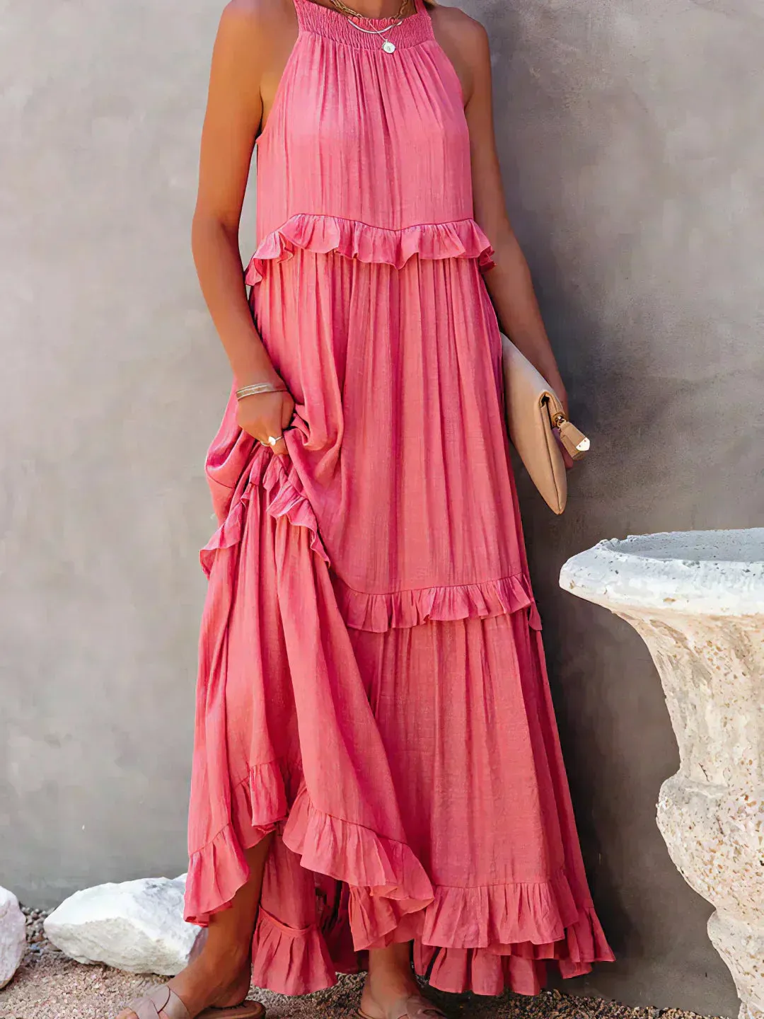 Sarah | Halter Ruffle Maxi Dress