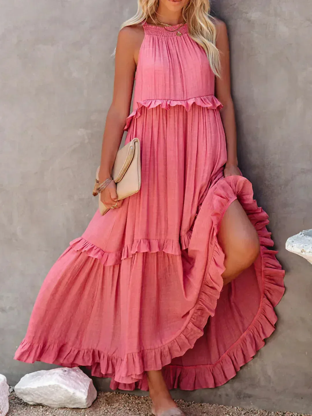 Sarah | Halter Ruffle Maxi Dress