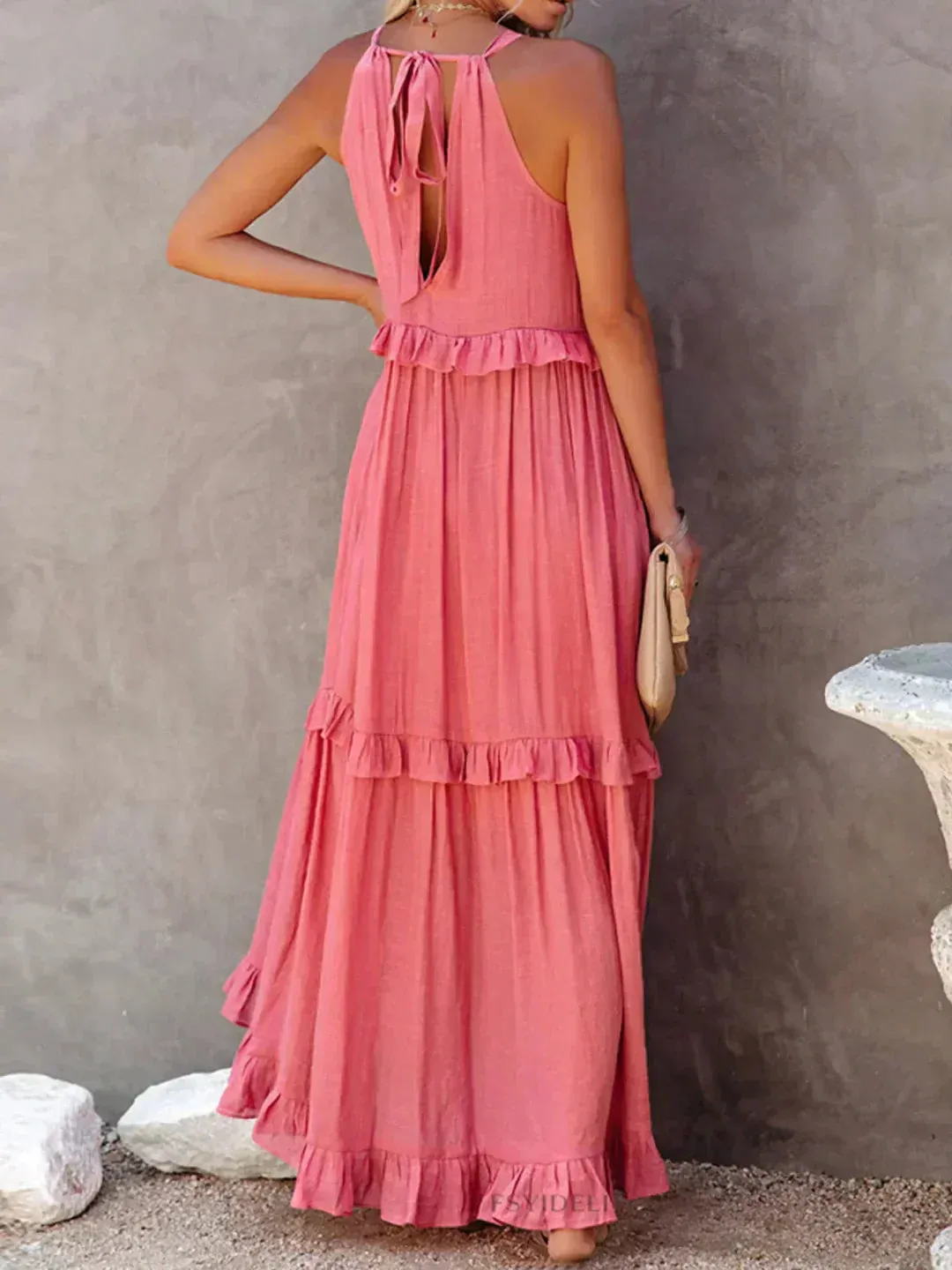 Sarah | Halter Ruffle Maxi Dress