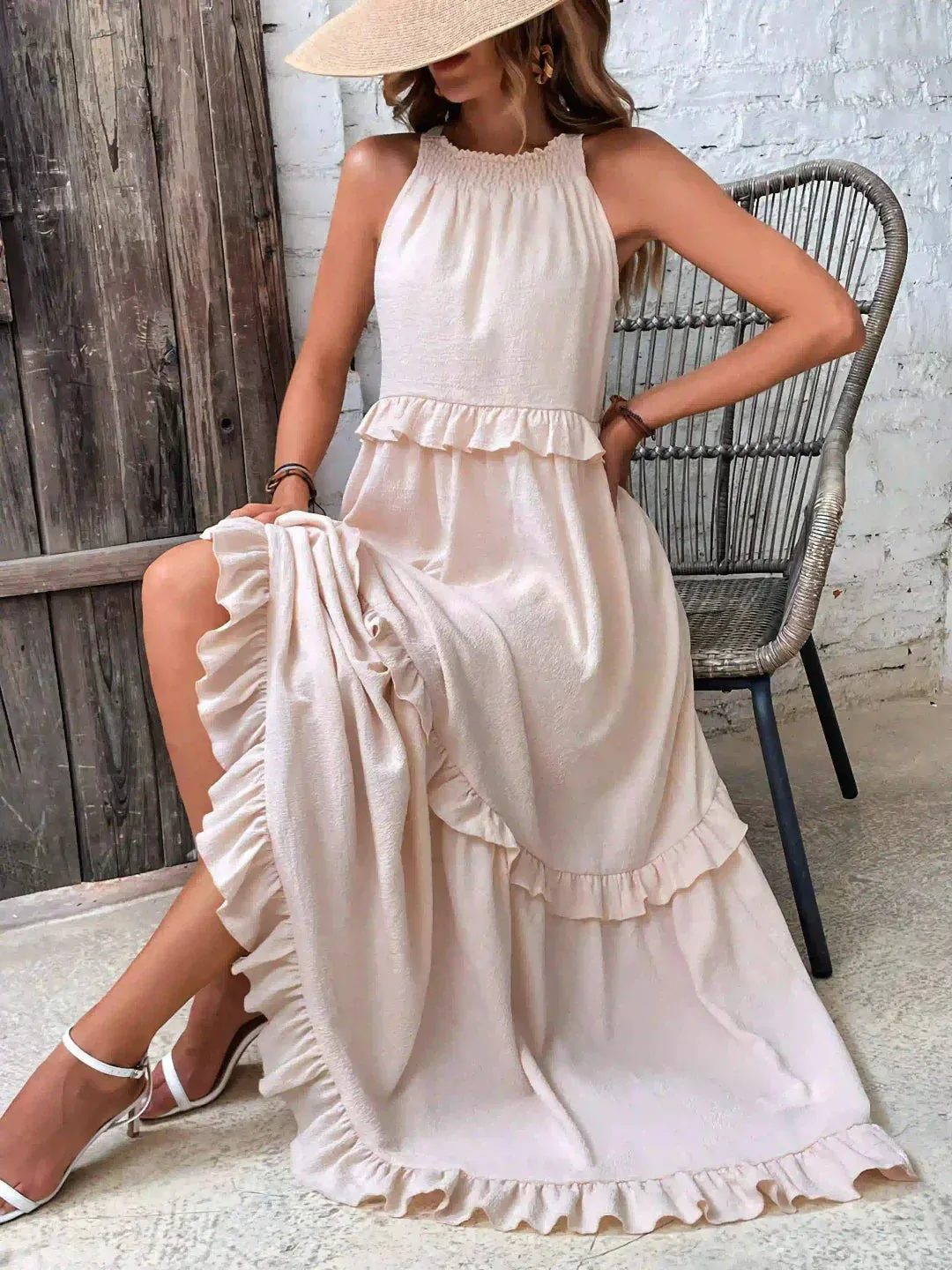 Sarah | Halter Ruffle Maxi Dress
