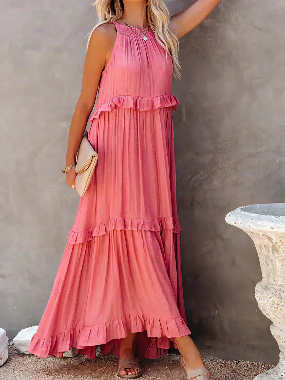Sarah | Halter Ruffle Maxi Dress