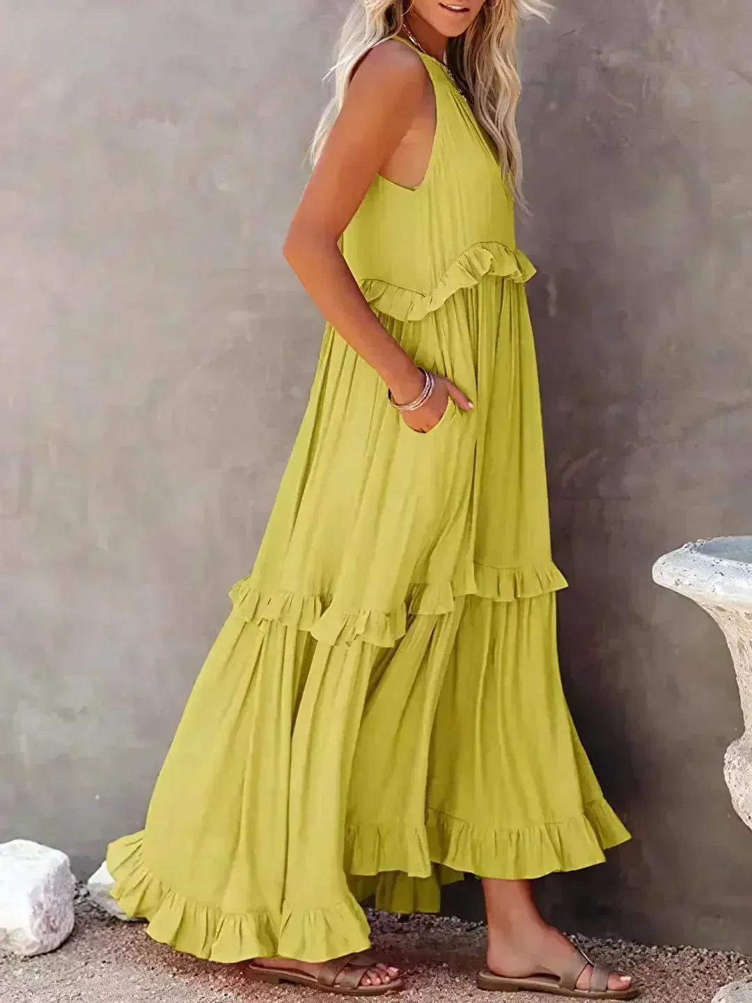 Sarah | Halter Ruffle Maxi Dress