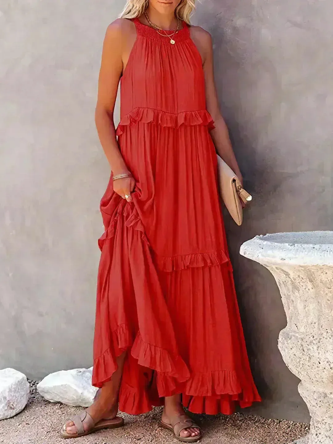 Sarah | Halter Ruffle Maxi Dress
