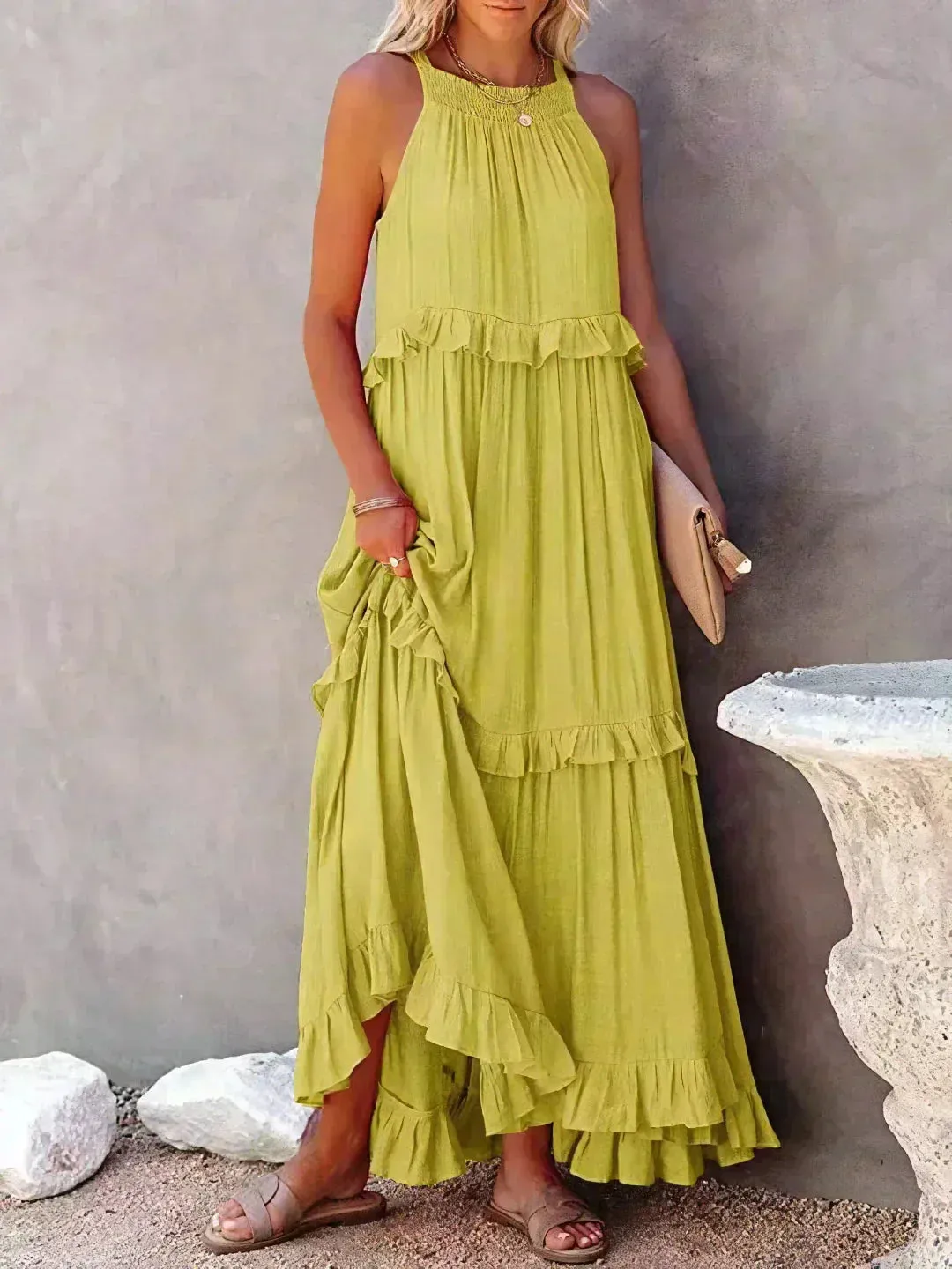 Sarah | Halter Ruffle Maxi Dress