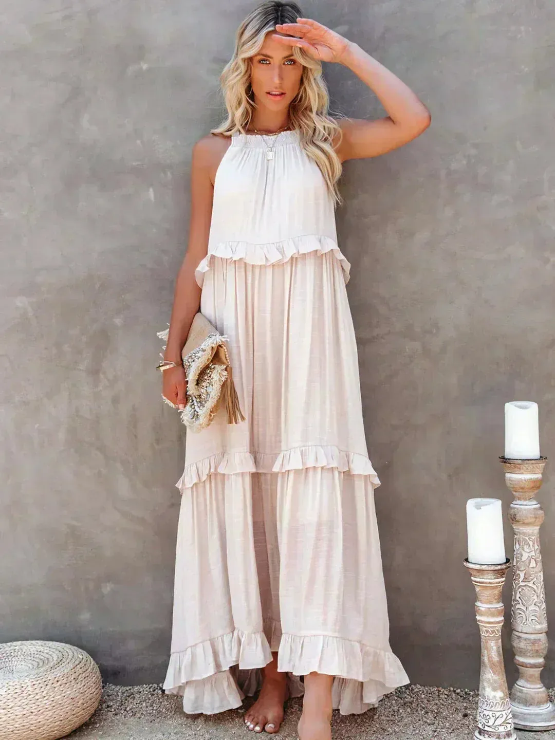 Sarah | Halter Ruffle Maxi Dress